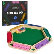 Shut The Box Game for 6 Player with 12+4 Dice - Colorful 6 Sided Wooden Board Math Number Games for Kids Adults Families Party Club (Instructions Included)