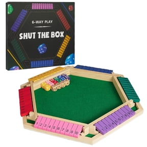 Upgraded 6-Player Shut The Box Game for Kids Adults Families with 12+4 Dice-Colorful 6 Sided Wooden Board Math Number Games(Instructions Included)