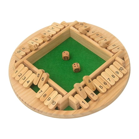 Shut The Box Game- Digital Four-Sided Card Flipping Table, Colorful Wooden Board Game with 10 Numbers + 8 Dices, Math Board Tabletop Games for Home Party Pub