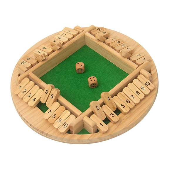 Shut The Box Game- Digital Four-Sided Card Flipping Table, Colorful Wooden Board Game with 10 Numbers + 8 Dices, Math Board Tabletop Games for Home Party Pub