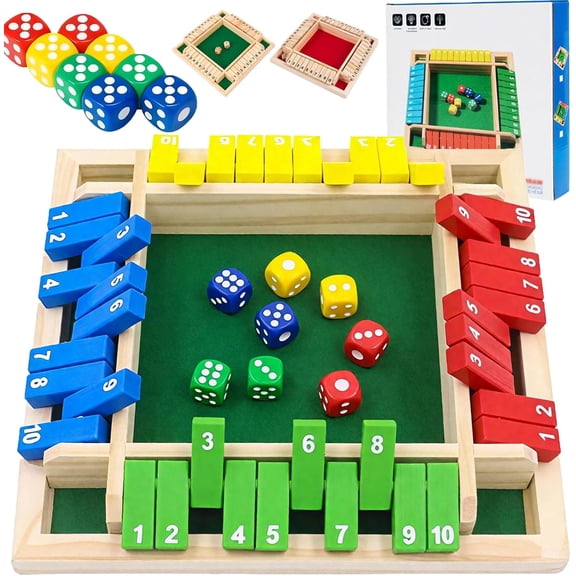 Shut The Box Game, Shut The Box-Wooden Dice Board Game 4 Player for Adults, Four-Sided Flip Card Toys, Digital Flip Board for Gatherings for Friends and Family (Colorful)
