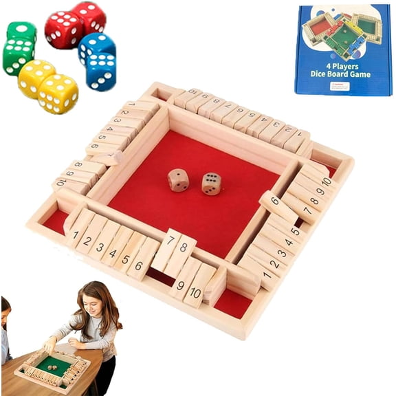 Shut The Box Game, Shut The Box-Wooden Dice Board Game, Four-Sided Flip Card Game Toys, 2026 Upgraded Wooden Dice Games for 2-4 Players, Tabletop Board Game for Home, Partyy (Red)