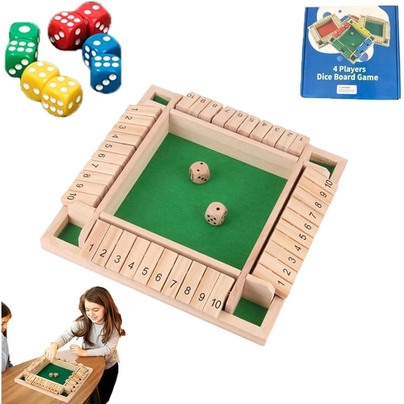 Shut The Box Game, Shut The Box-Wooden Dice Board Game, Four-Sided Flip Card Game Toys, 2026 Upgraded Wooden Dice Games for 2-4 Players, Tabletop Board Game for Home, Party (Green)