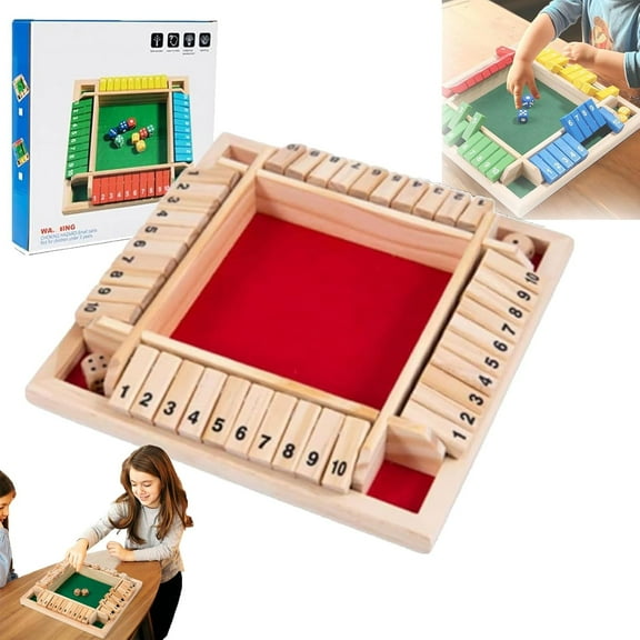 Shut The Box Game, Shut The Box-Wooden Dice Board Game, Four-Sided Flip Card Game Toys, Upgraded Wooden Dice Games for 2-4 Players, Improves Mathematical Skills, for Classroom, Home (Red)