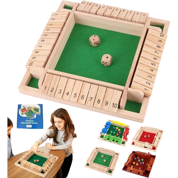 Shut The Box Game, Shut The Box-Wooden Dice Board Game, Upgraded Wooden Dice Games for 2-4 Players, Improves Mathematical Skills, for Classroom, Home, Party or Bar (Green)