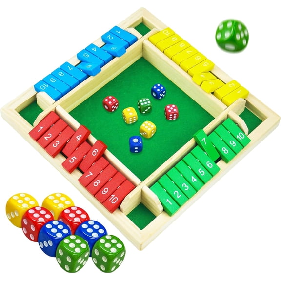 Shut The Box Game, Stocking Stuffers, 2-4 Player Family Wooden Board Table Math Games, Board Games, Family Games, 8 Dices Tabletop Toys for School Supplies, Easter, Party Favors (8.6 Inches)