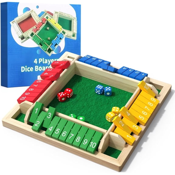 Shut The Box Game Wooden with Dice, 2-4 Player Math Strategy Game - Close The Box Board Number Learning Activity, Family Travel Pub Games