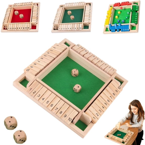 Shut The Box-Wooden Dice Board Game, 4-Player Wooden Dice Game That's Perfect for Parties and Gatherings, 8 Dices Classics Tabletop Version Games for Classroom,Home,Party or Pub(Colorful)
