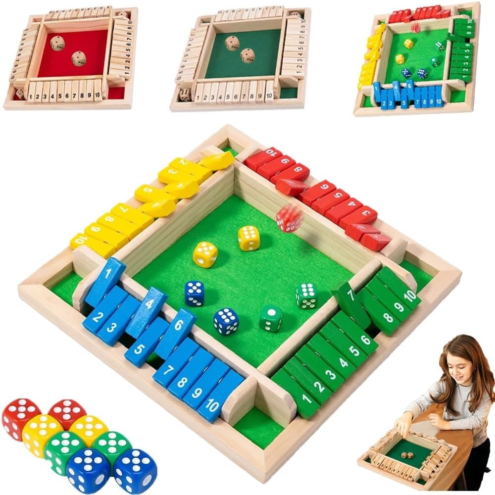 Shut The Box-Wooden Dice Board Game, 4-Player Wooden Dice Game That's ...