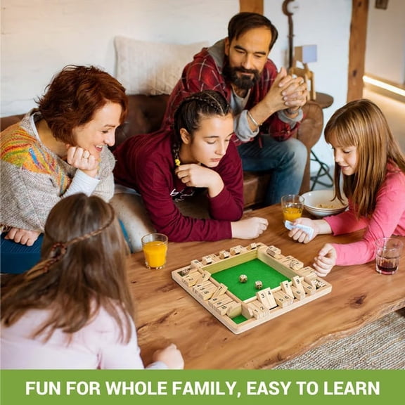 Shut The Box-Wooden Dice Board Game, 4-Player Wooden Dice Game That's Perfect for Parties and Gatherings, 8 Dices Classics Tabletop Version Games for Classroom,Home,Party or Pub