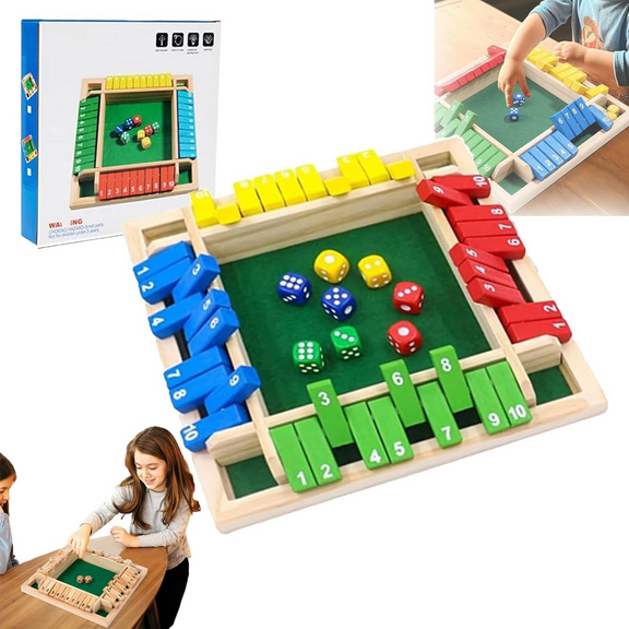 Shut The Box, Wooden Dice Board Game for All Ages, Classic Dice Game for for Classroom, Home, Party or Pub, Multi-Player Math Game of Luck and Strategy, Educational Family Night Entertainment