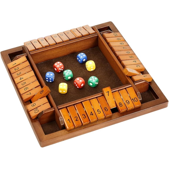 Shut The Box Dice Game, 10 Numbers Traditional Wooden Pub Bar Board Game, Family Classics Tabletop Version Games for Classroom, Party, or Pub