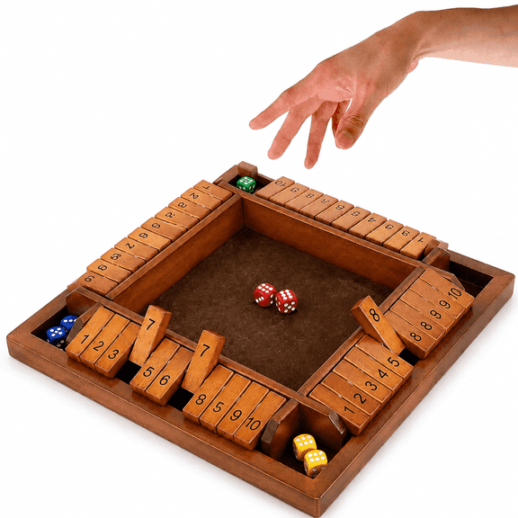 Shut The Box Dice Game, 10 Numbers Traditional Wooden Pub Bar Board Game, Family Classics Tabletop Version Games for Classroom, Party, or Pub