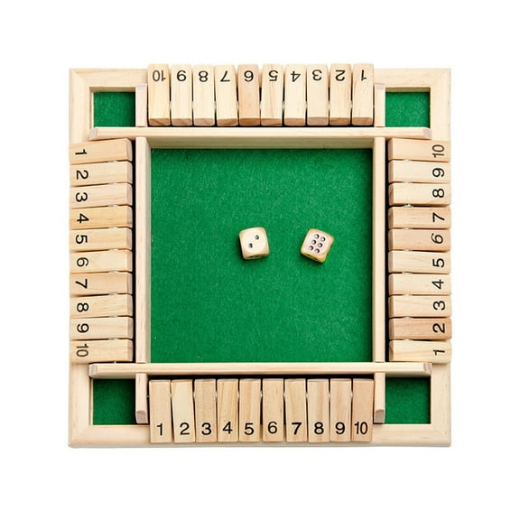 Shut The Box Dice Game 4 Players - Wooden Board Traditional Pub & Travel Math Game, Family Board Game
