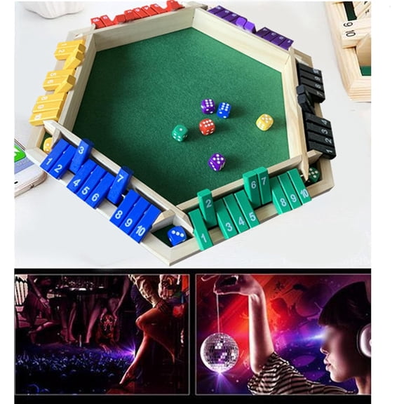Shut The Box Dice Game, 6 Color Sided 6 Player Educational Shut The Box Math Game Wooden with 12 Dice for Party for Adults