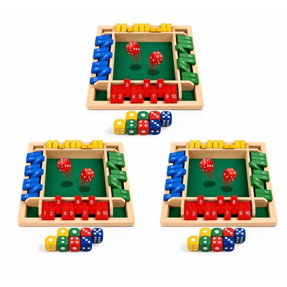 Shut The Box Dice Game Wooden Board 2-4 Player Classic Tabletop Math Game for Family Night Party Pub Classroom Portable (3PC)