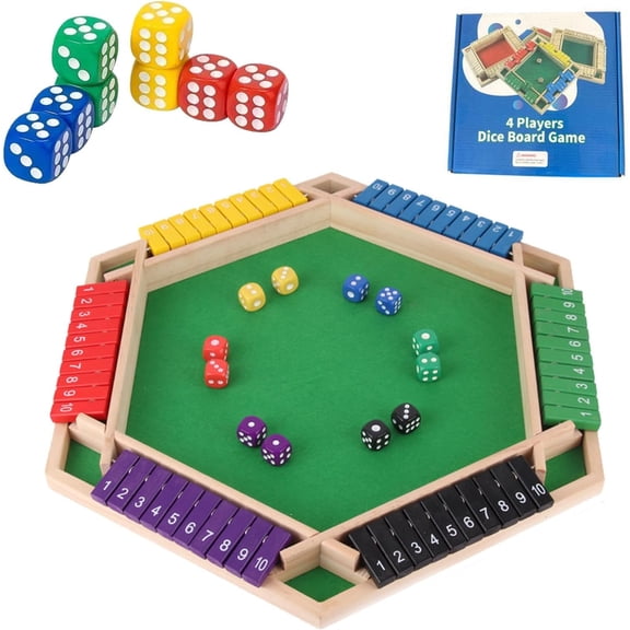 Shut The Box Game 6 Player-Wooden Dice Board Game,Six-Sided Flip Card Game Toys,6 Sided Family Math Game for 2-6 Players (6 Sides-Colored)