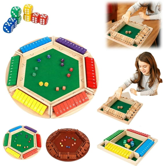 Shut The Box Game, Shut The Box Game Wooden, Four-Sided Flip Card Game Toys, Shuts The Boxs Games Wooden Board for 4/6 Players Party and LeisureBoard