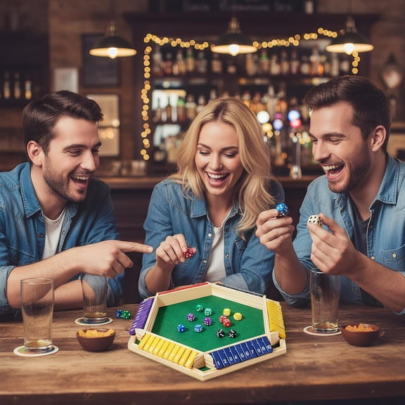 Shut The Box Wooden Dice Game for 6 Players, Classic Board Game for Party & Bar