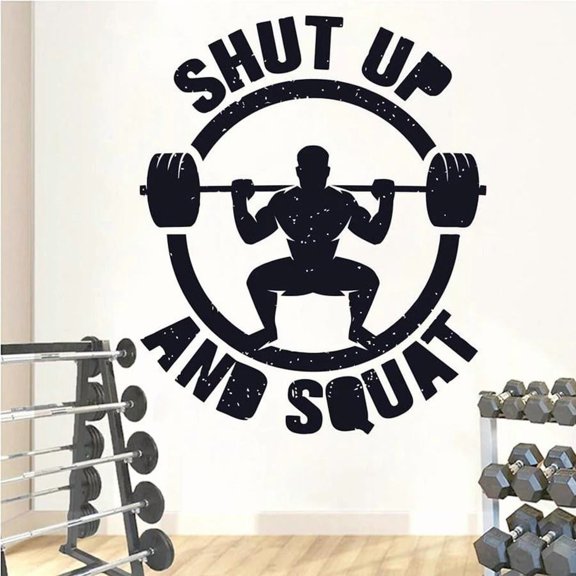 Shut Up And Squat Fitness Wall Decal Gym Quote Workout Bodybuilding Vinyl Wall Sticker Bedroom Home Decor Removable Mural 42x50cm