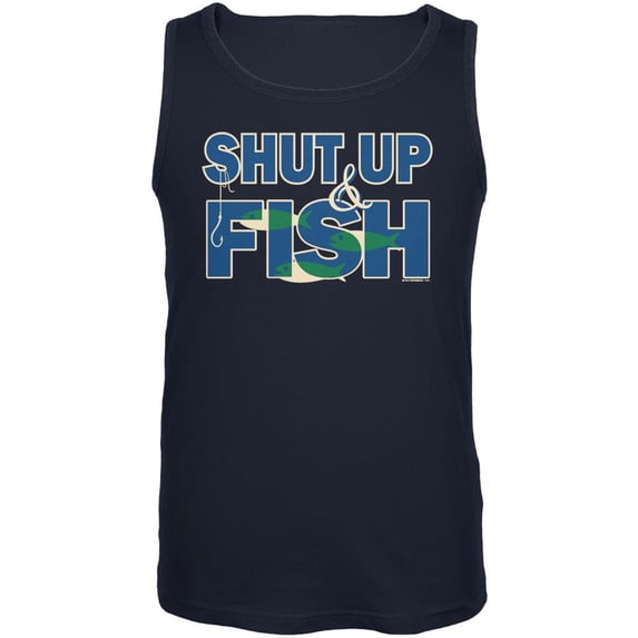 Shut Up & Fish Mens Tank Top Navy SM