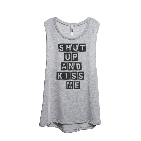 Shut Up and Kiss Me Women's Fashion Sleeveless Muscle Workout Yoga Tank Top Sport Grey X-Large