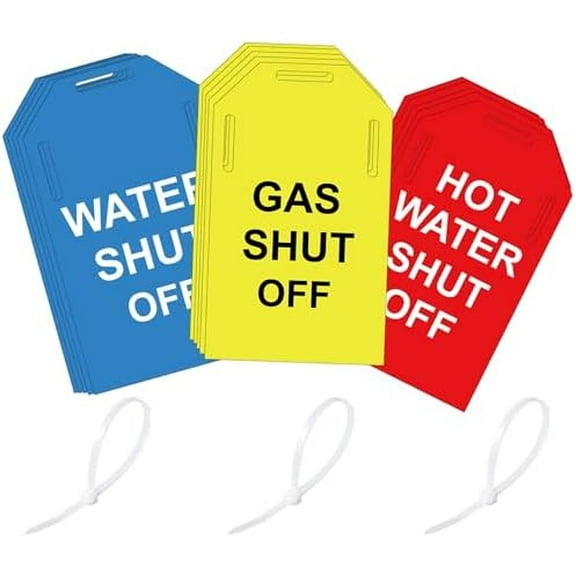 Shut Off Valve Tag 15 Pack Yellow Gas Shut off Blue Water Shut off Red Hot Water Shut off Tags - Plastic Valve Identifier Tag Plumbing Identification Pipe Tags For Rental Realtor 3 x 5 Inch$$Office