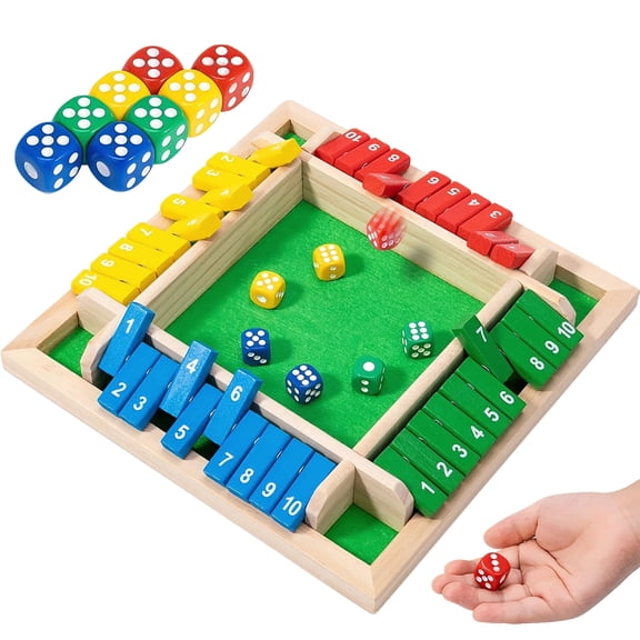 Shut the Box Dice Game for 2–4 Players, Classic Math Board Game with 2/8 Dice for All Ages, Perfect for Classroom, Home, Party or Pub