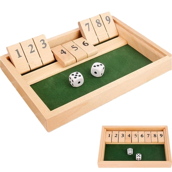 Shut the Box Wooden Board Game with Flipping Number Tiles for Pub Bar Party and Tabletop Social Entertainment