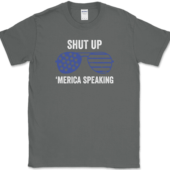 Shut up America Speaking T-Shirt Funny 4th of July USA Patriot Pride Flag Tee - Charcoal, 2XL