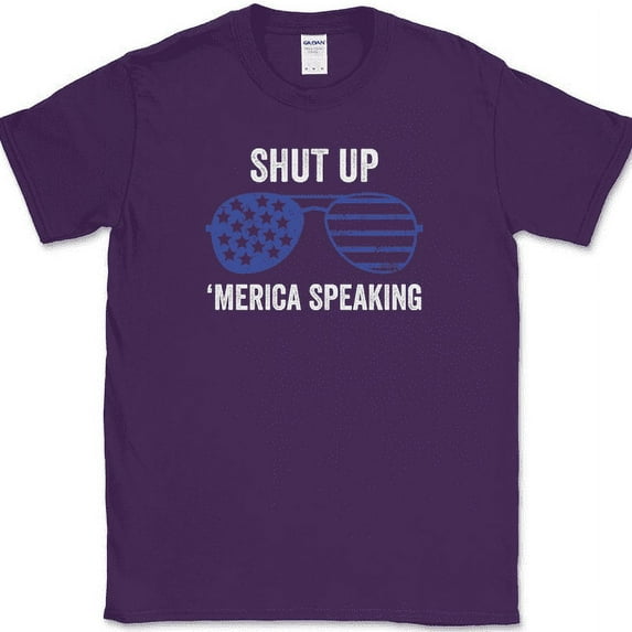 Shut up America Speaking T-Shirt Funny 4th of July USA Patriot Pride Flag Tee - Purple, 5XL