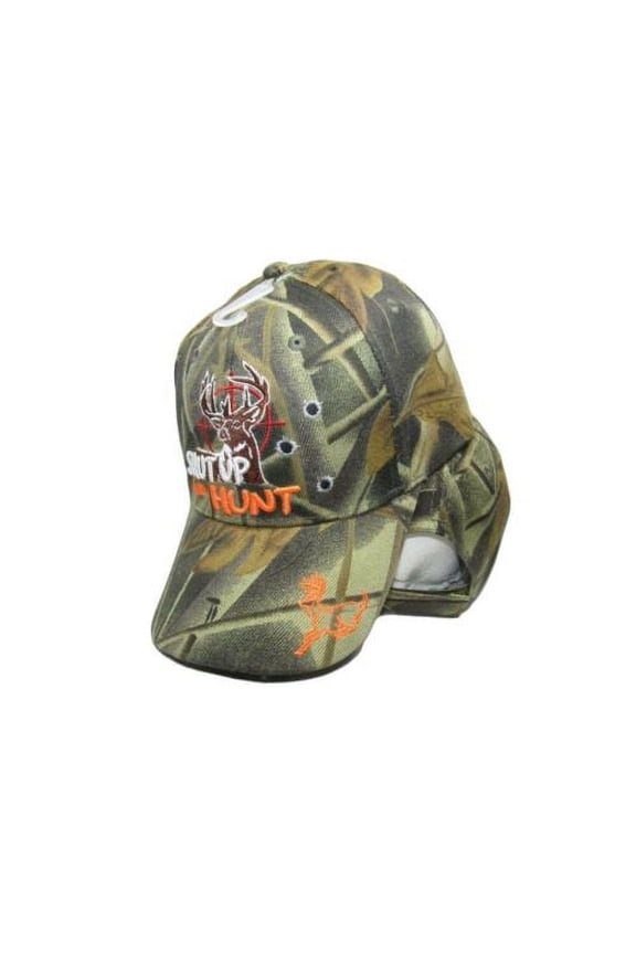 Shut up and Hunt Bulls Eye Deer Hunting Camo Camoflage Embroidered Cap Hat