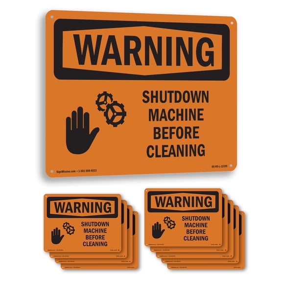 Shutdown Machine Before Cleaning With Symbol OSHA WARNING Aluminum Sign 24 Inch x 18 Inch - 10 Pack