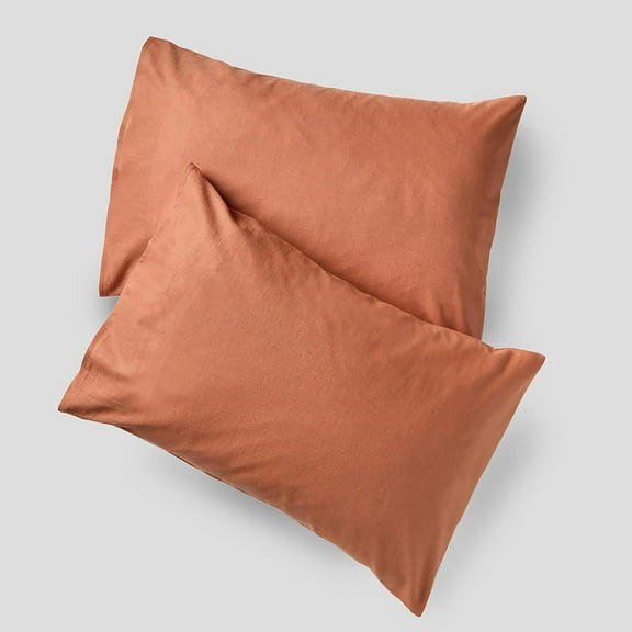 Shuteye Supply Pillow Case Set, Beautifully Crinkled Collection, 55% Linen 45% Cotton Blend, Standard Queen 20 x 30 Inch, Rouge