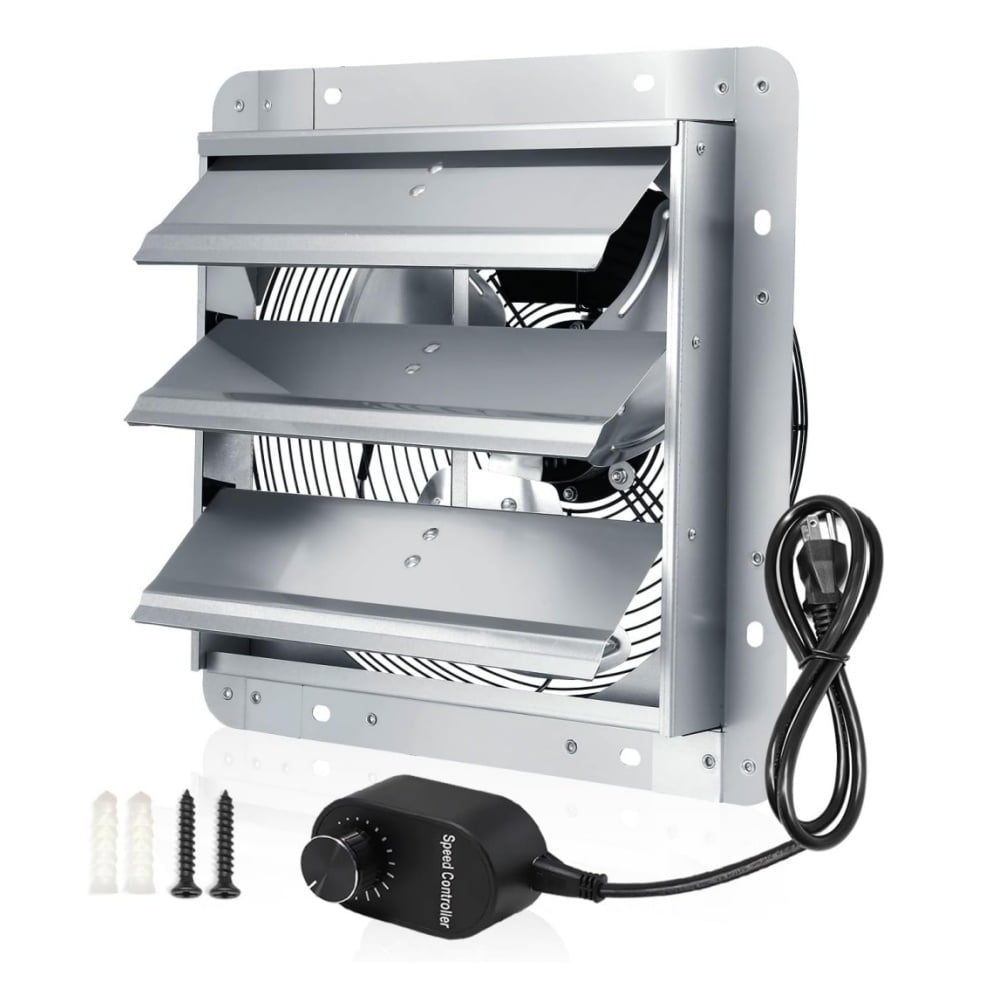 Shutter Exhaust Fan, 10 inch Wall Mount Attic Fans w/Speed Controller ...