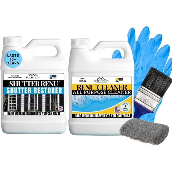 Premium Restorer-Restores Original Color & Rejuvenates Faded Shutters, Patio Furniture, Garage/Front Doors & More | Eco-Friendly |Lasts 10 Yrs.| Includes Cleaner | Small Project Kit