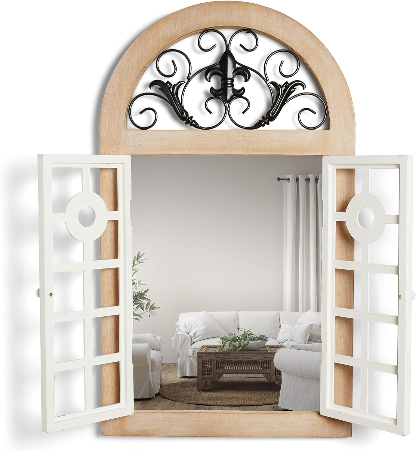 Shutter Windowpane Wall Mirror Distressed Wall Mounted Décor 34X20