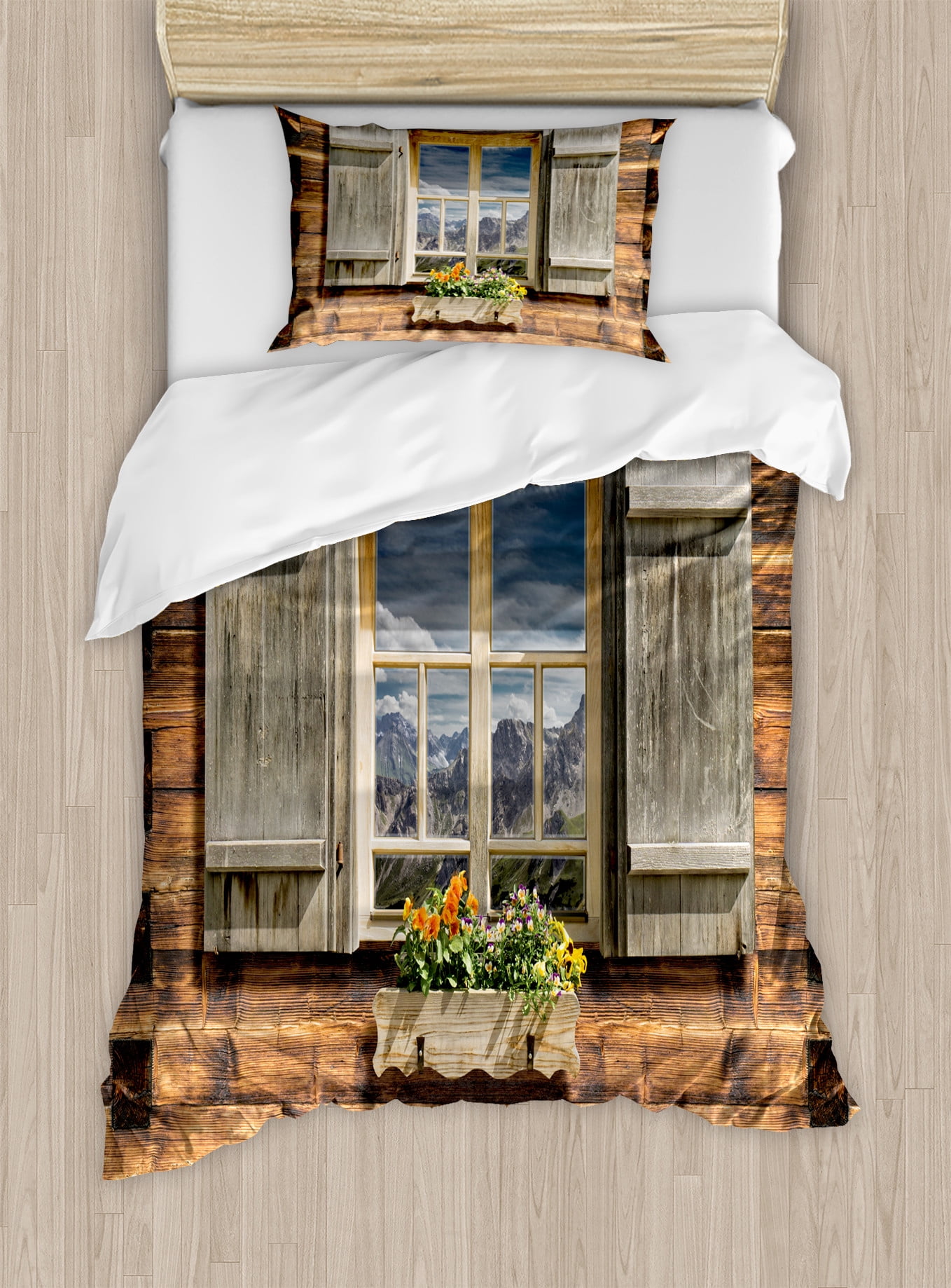 Rustic Brown and Green Twin Duvet Cover Set