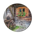 thumbnail image 1 of Shutters Mouse Pad for Computers, Weathered Window with Flowers in Pot Wheels Farmhouse Rural Scene Front View, Round Non-Slip Thick Rubber Modern Mousepad, 8" Round, Brown Green Red, by Ambesonne, 1 of 2
