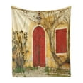 thumbnail image 1 of Shutters Soft Flannel Fleece Throw Blanket, Doorway with Blinded Door and Window to the Rural Tuscan House Italy Art, Cozy Plush for Indoor and Outdoor Use, 50" x 60", Yellow Beige Red, by Ambesonne, 1 of 5