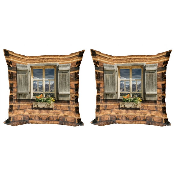 Ambesonne Rustic Throw Pillow Cover 2 Pack, View from Mountain Hut, 20", Brown Green