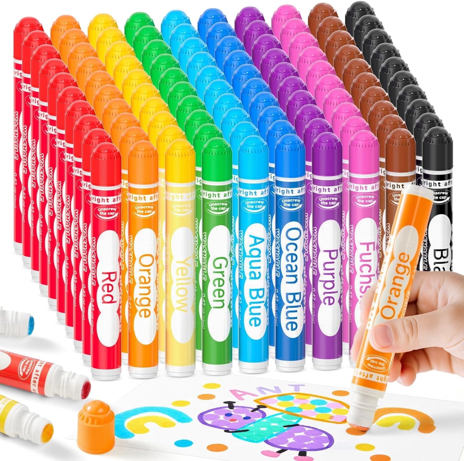 Shuttle Art 100 Pack Dot Markers, 10 Colors x 10 Sets Washable Bingo Daubers, Fun Art Supplies for all ages, Non Toxic Water-Based