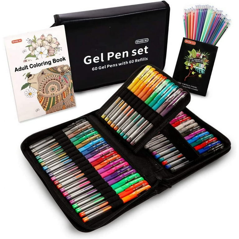 Soucolor 60 Colored Gel Pens for Adult Coloring Books, Deluxe  120 Pack- 60 Refills and Travel Case, with 40% More Ink Markers Set for  Drawing Journaling Scrapbooking Art Kit Supplies 
