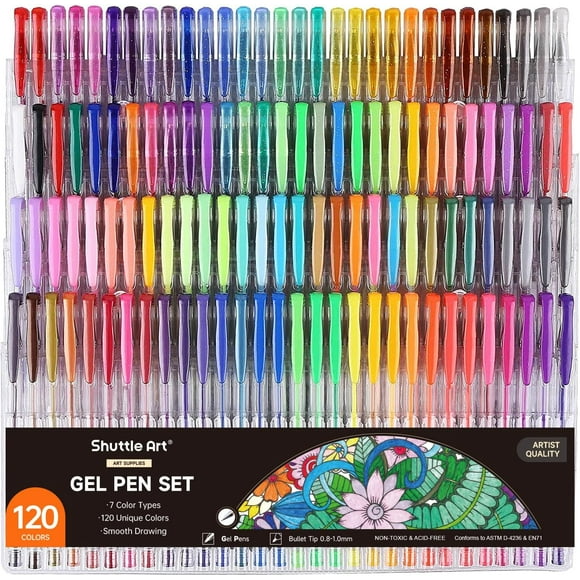 Shuttle Art 120 Unique Colors (No Duplicates) Gel Pens Colored Gel Pen Set for Adult Coloring Books Art Markers