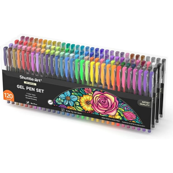 Shuttle Art 120 Unique Colors (No Duplicates) Gel Pens Colored Gel Pen Set for Adult Coloring Books Art Markers