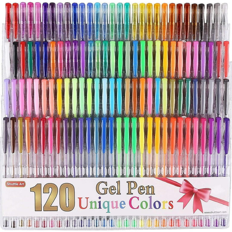 Shuttle Art 120 Unique Colors No Duplicates Gel Pens Colored Gel Pen Set for Adult Coloring Books Art Markers
