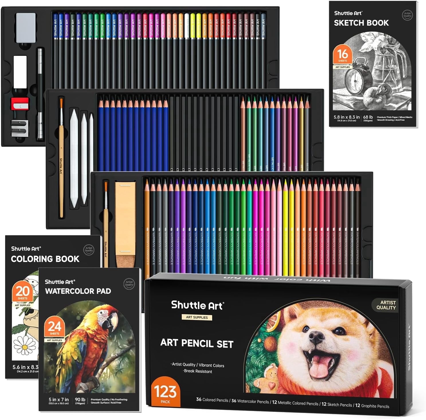 Shuttle Art 123 Pack Art Pencil Set, 36 Watercolor Pencils,36 Oil