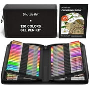 Shuttle Art 130 Colors Gel Pen with 1 Coloring Book in Travel Case
