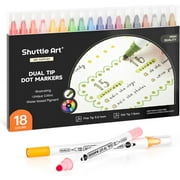 Shuttle Art 18 Colors Dual Tip Dot Marker Pens for Kids Adults, Metallic and Classic Colors, 0.5-1mm Fine Tip and Flexible Dot Tip for Journaling, Lettering, Highlighting, Illustration