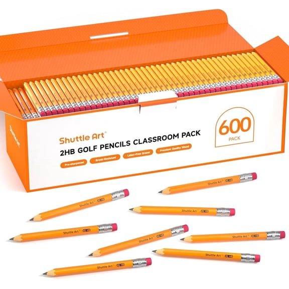 Shuttle Art 600 Pack Golf Pencils with Erasers, #2 HB Pencils Bulk, 3.5” Mini Pencil, Pre-Sharpened Small Pencil